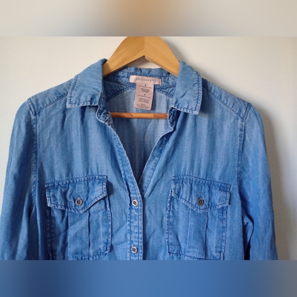Philosophy Chambray Button-Up Shirt Dress With Pockets Size Small - Picture 2 of 13